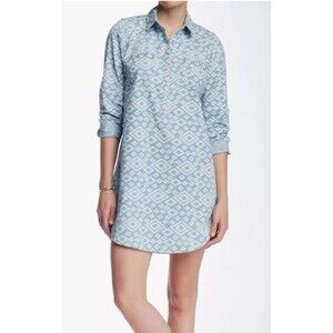LUCKY BRAND Blue Shirt Dress S Chambray Denim Festival Boho Cotton Southwestern
